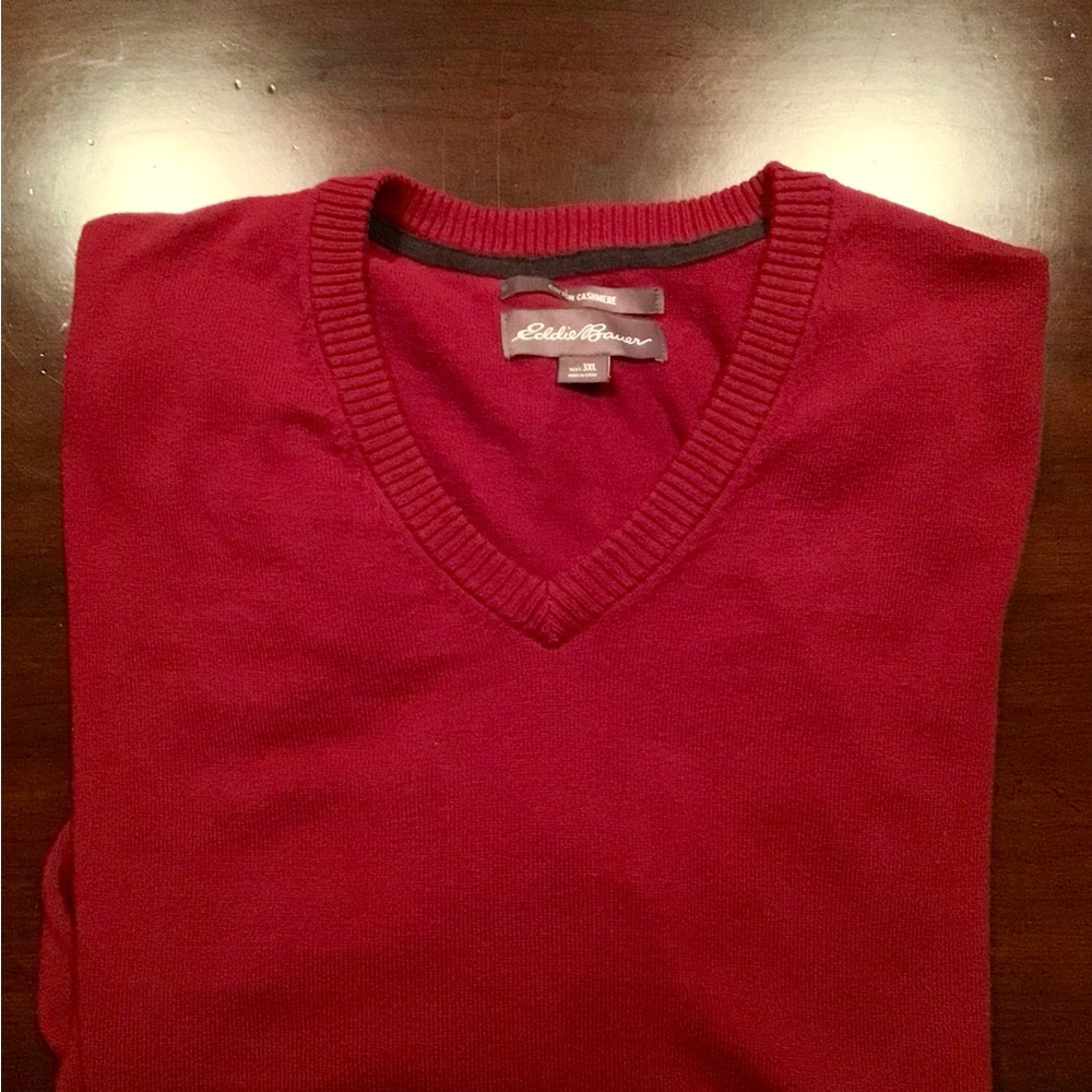 Eddie Bauer Men's V-Neck Sweater in Holiday Red